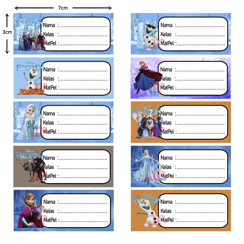 Stiker Label Buku Karakter Frozen