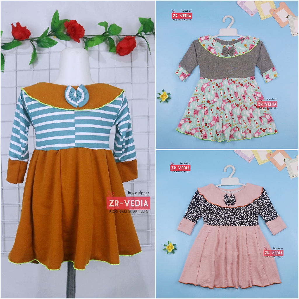 Dress Yumna uk 1-6 Tahun / IMPORT Dres Lengan Panjang Baju Anak Perempuan Pakaian Grosir Gaun Pesta