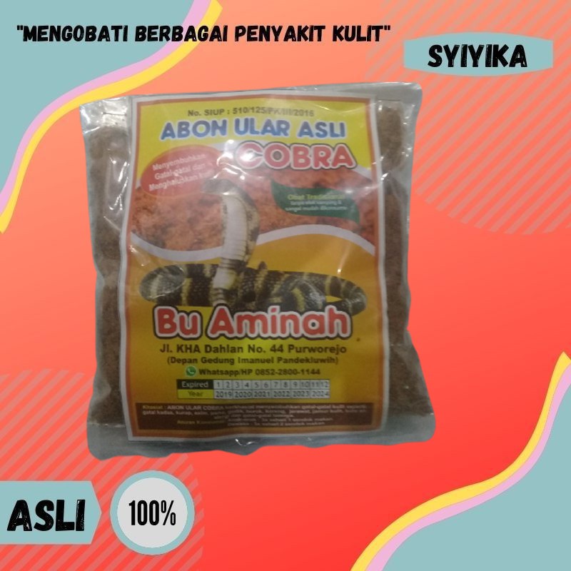 

ABON ULAR COBRA ASLI IBU AMINAH 200 GR OBAT TRADISIONAL HERBAL SUPLEMEN MAKANAN MENGOBATI PENYAKIT KULIT