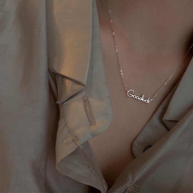 Kalung Liontin Tulisan Goodluck Gaya Korea Untuk Wanita