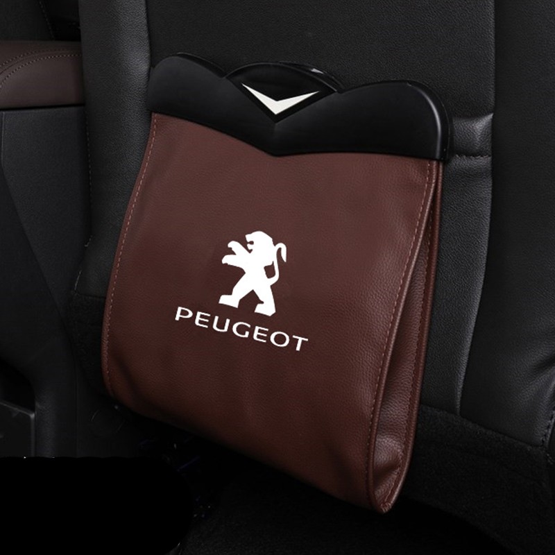 Car Organizer Seat Back Storage Bag Auto Leather Pocket Holder Car Trash Bin Garbage For Peugeot 308 206 208 3008 508 408 207 406 405 407 2008 5008 306 307 RCZ