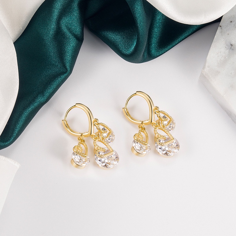 Anting Klip Mewah Bentuk Hati Hias Zircon AAA Untuk Wanita 2022