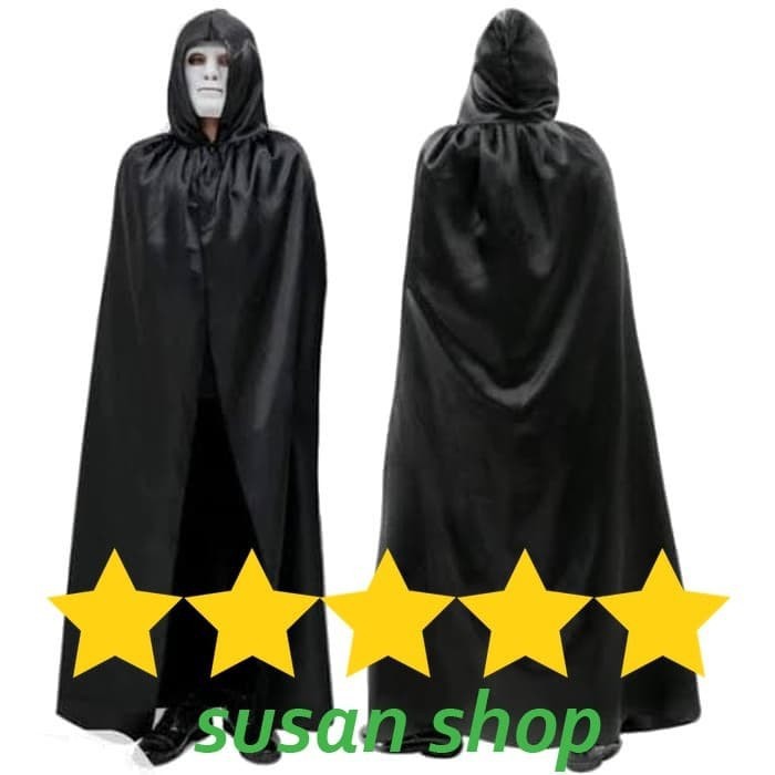 Kostum Jubah hitam include topeng Halloween cosplay