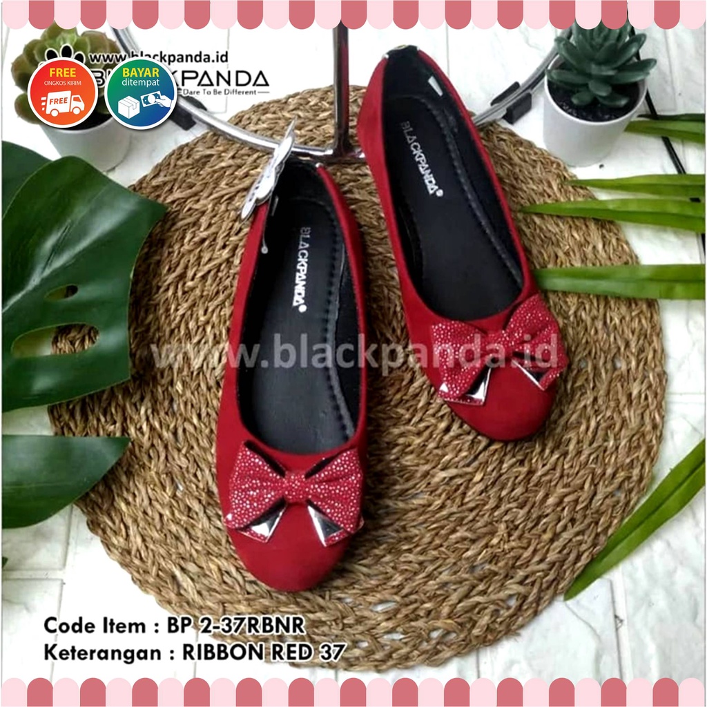 Blackpanda Flat Shoes / Sepatu Black Panda / Sepatu Wanita / Flatshoes Wanita / Black Panda Ribbon M