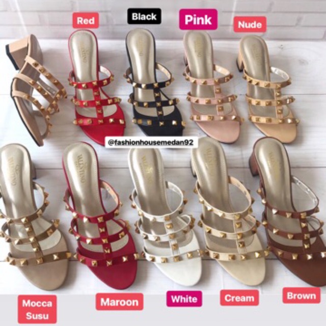 Short Heels Valentino Garavani high quality fashion shoes sepatu Wanita Tapak tahu