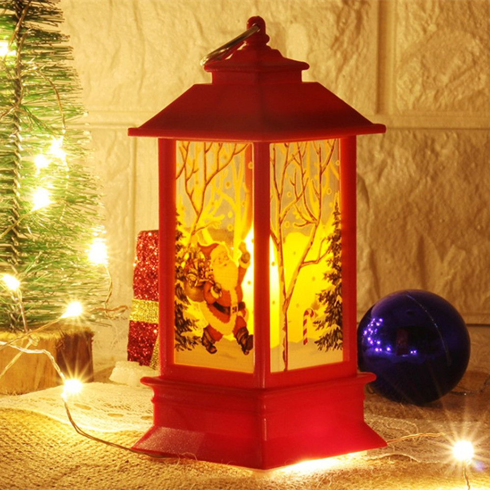 New Year Christmas LED Light Lamp Candle Cage/Portable Xmas Oil Lamp Party Decoration/Santa Claus Elk Print Candlestick