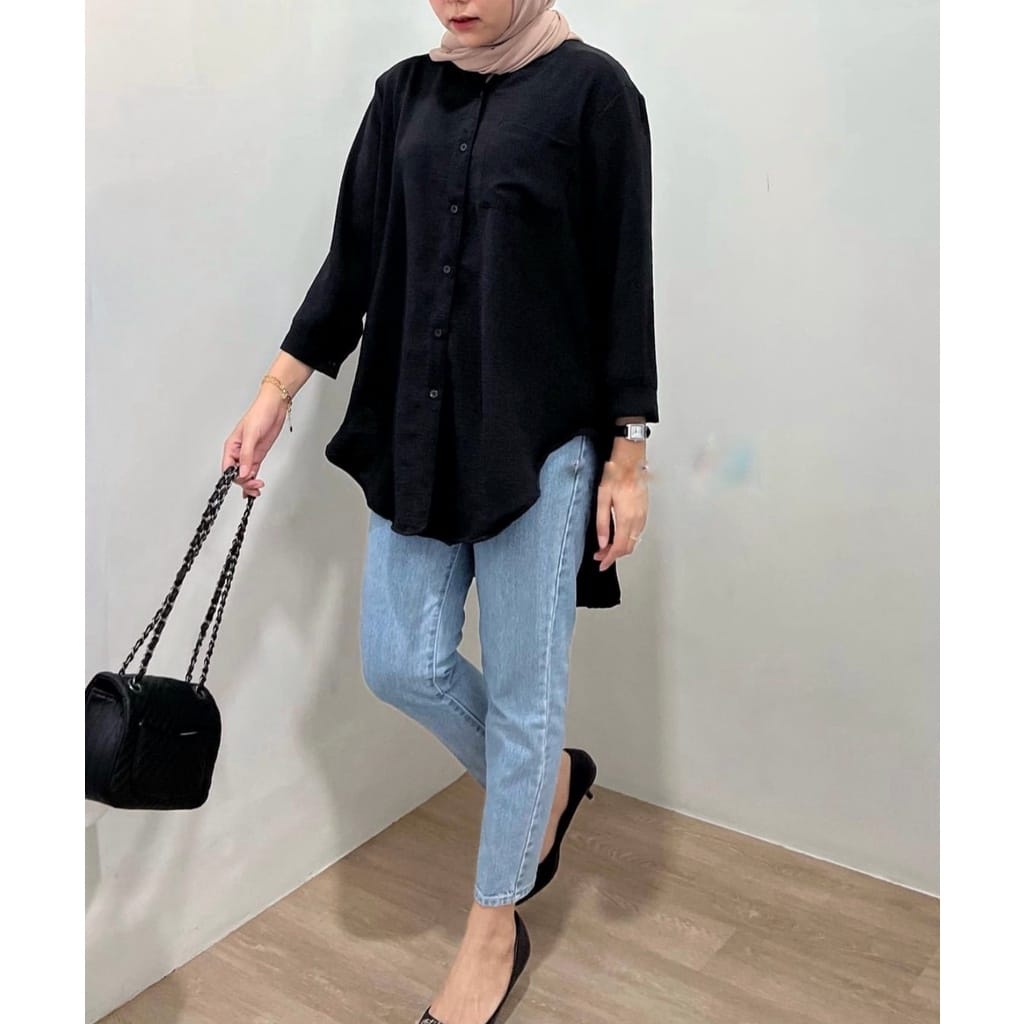 BEFAST - ZEC OOTD Blouse NIJIMA / Ansya Top CRINCLE / Pakaian Wanita / Atasan Lengan Panjang / Kemeja Oversize Casual / Fashion Wanita Kerja Casual / Kemeja Polos Formal / Terbaru / Kemeja Best seller