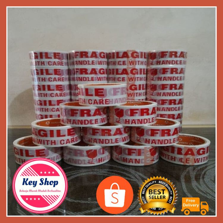 

Super Sale! Lakban FRAGILE 48 mm x 50 m isolasi selotip lem online packing tape ok