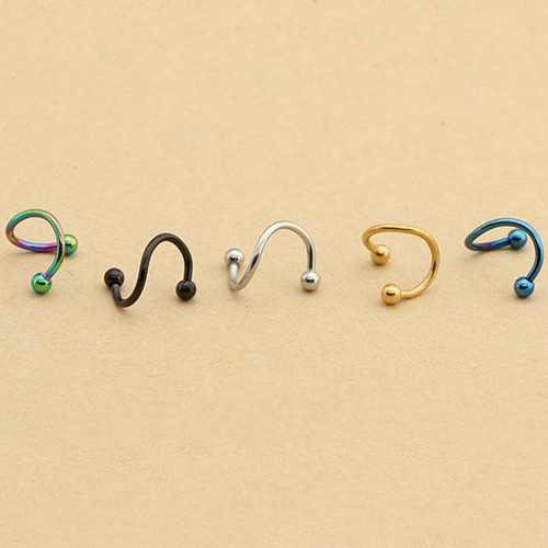 2 Pcs Perhiasan Tindik Menusuk Tubuh Cincin Hidung Bibir Bentuk Spiral Melilit Stainless Steel