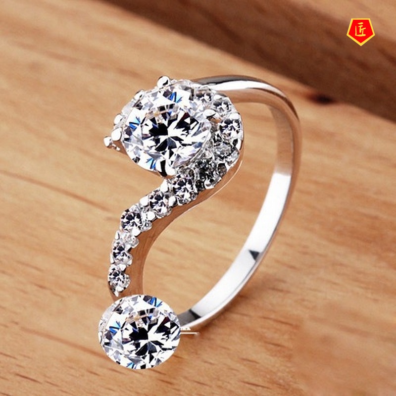 [Ready Stock]Creative Question Mark Silver Inlaid Diamond Ring