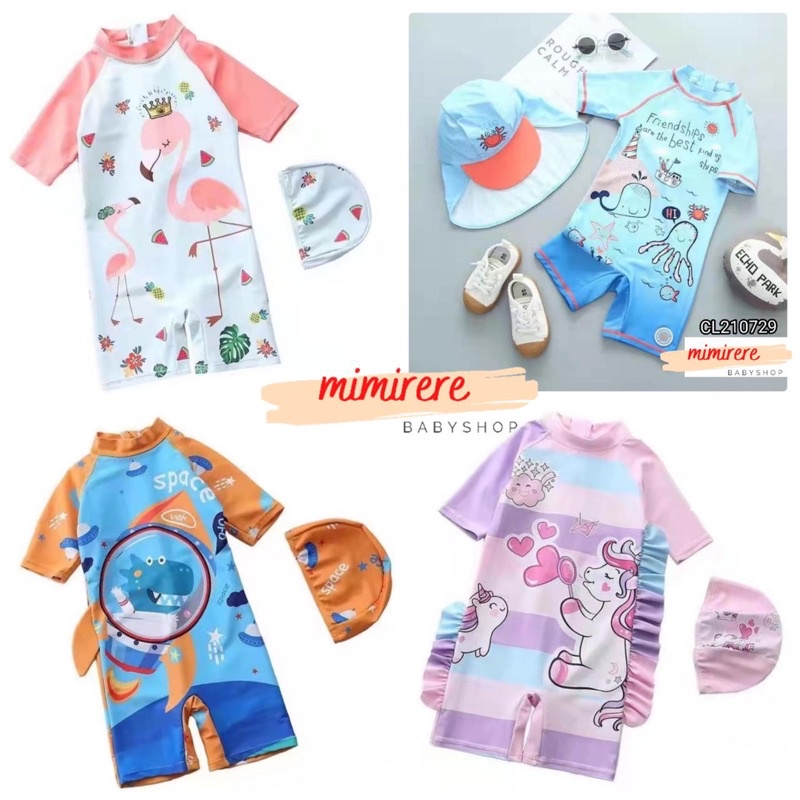 Baju Renang Anak 1-5 tahun Boy Girl Karakter (Part2) Spandex Lembut Import Terusan Setelan