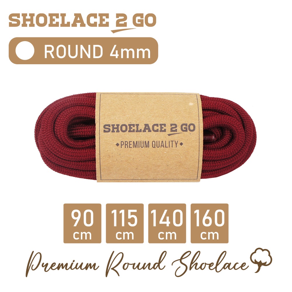 SHOELACE 2 GO PREMIUM TALI SEPATU BULAT ROUND - SR4 - F2 - MAROON - 4MM