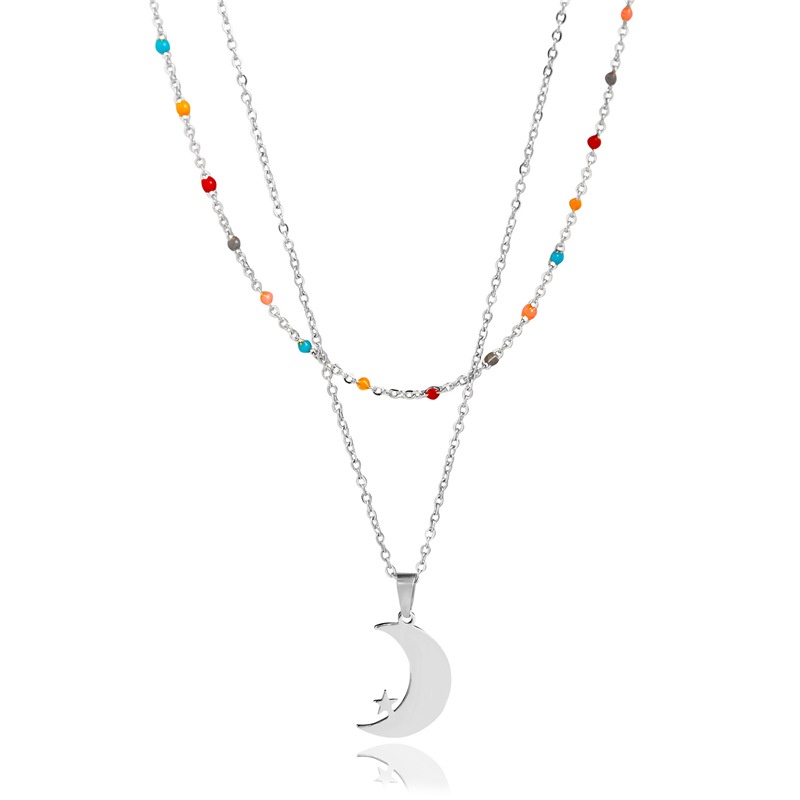 Jepang dan Korea sederhana baja titanium kalung bulan wanita stainless steel minyak menetes double-l