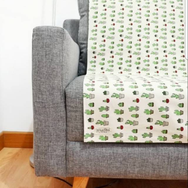 SALE COVER 3 SEATER SOFA / ALAS SOFA (PRELOVED LIKE NEW) - motif CACTUS SIZE 150X150CM