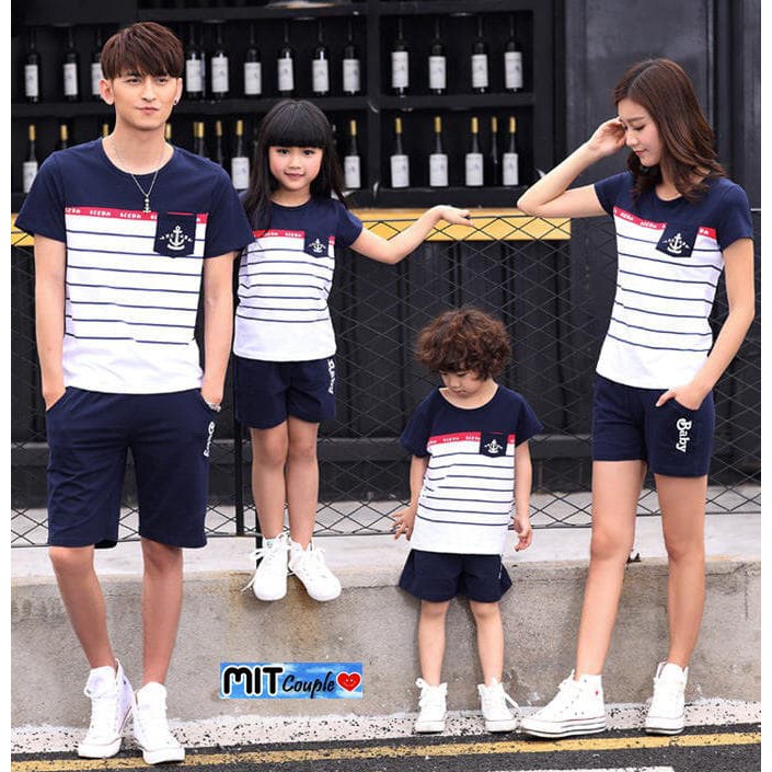 COUPLE FAMILY SAILOR ANCHOR 2 ANAK KAOS COUPLE BAJU PASANGAN CEWEK COWOK SEPASANG