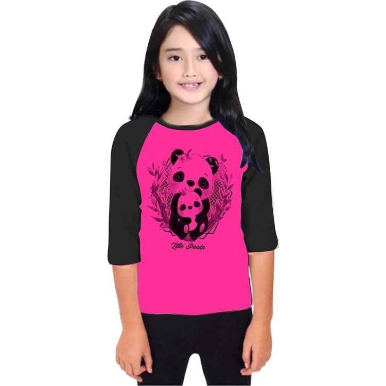 kaos anak-anak raglan / Kaos Raglan lengan 34 Anak/kaos anak perempuan sablon panda