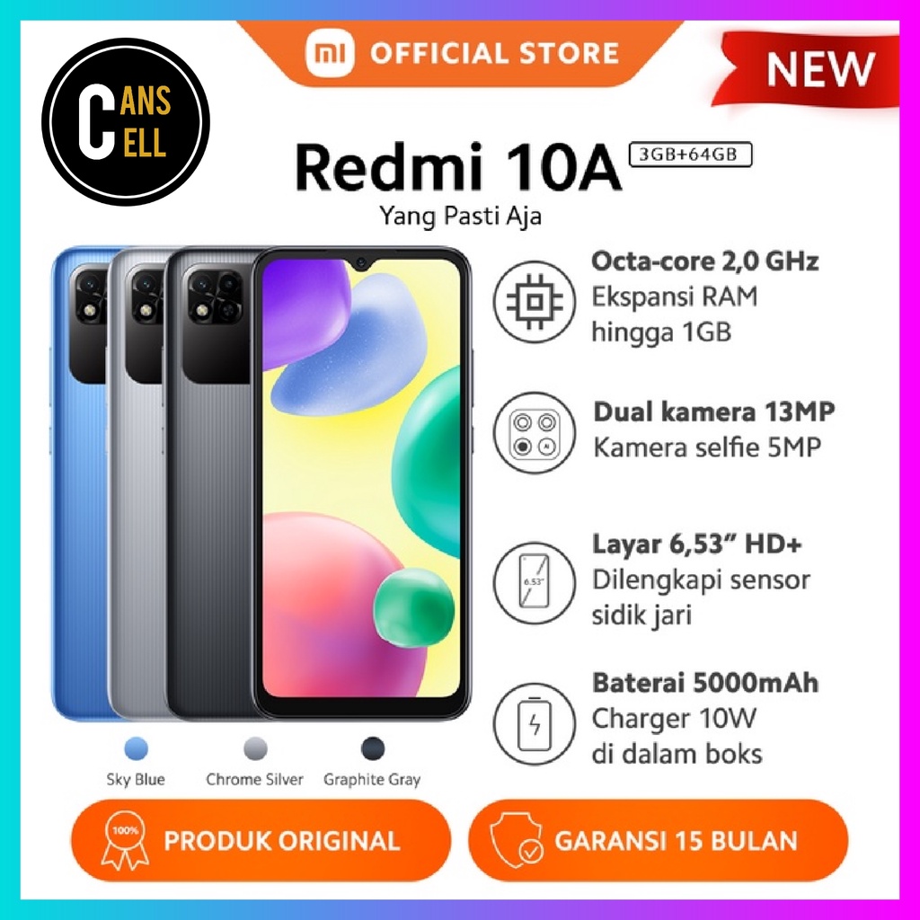 XIAOMI REDMI 10A RAM 3/32 DAN 3/64 FREE HEADSET JBL. GARANSI RESMI XIAOMI