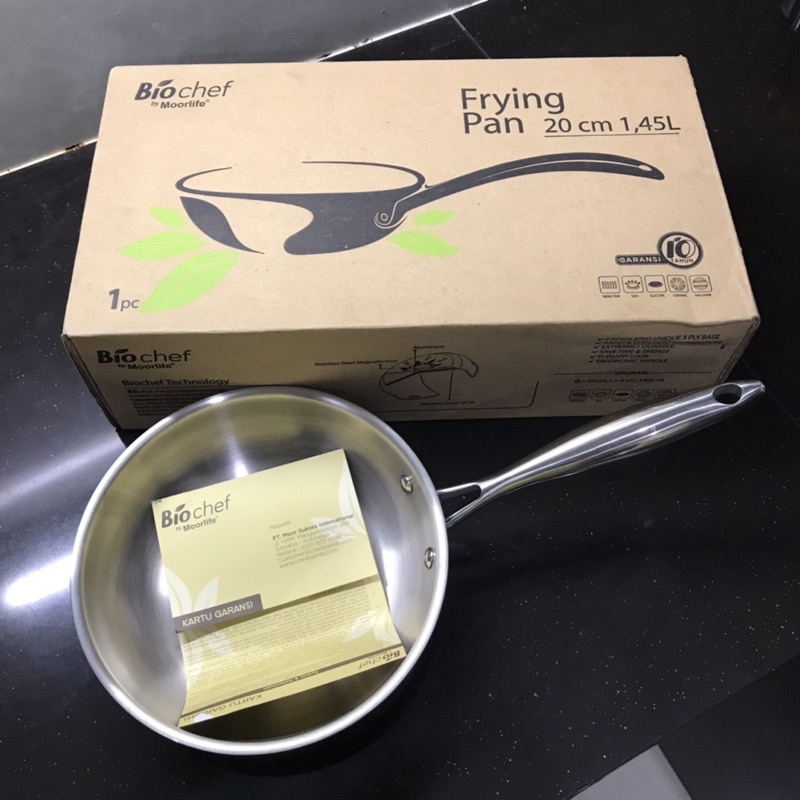 [FREE ONGKIR] Biochef by Moorlife Frying Pan 20cm Wajan Penggoreng Panci Wok Stainless