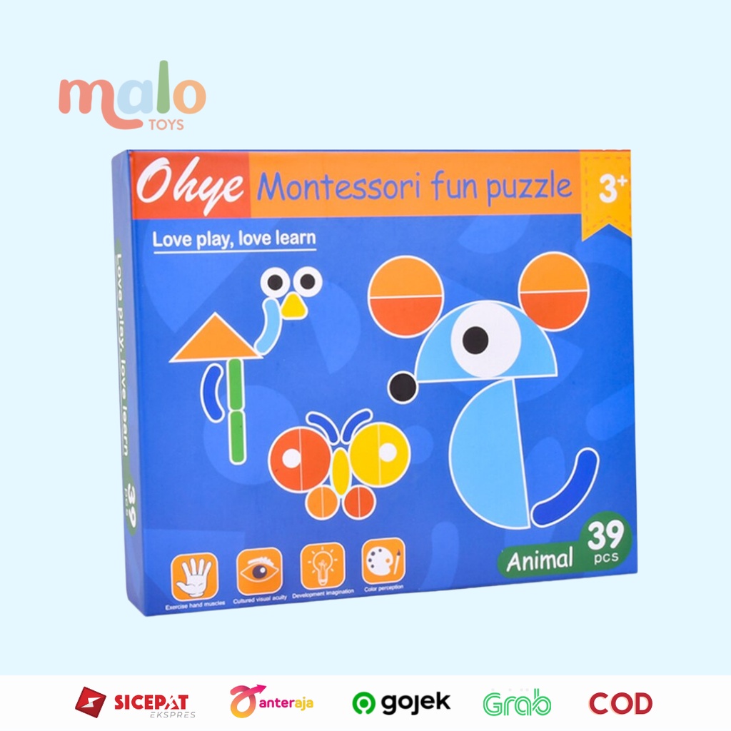 MALOTOYS - Ohye Montessori Tangram Fun Puzzle Wooden Geo Animo Blocks Mainan Geoanimo Anak Edukasi B