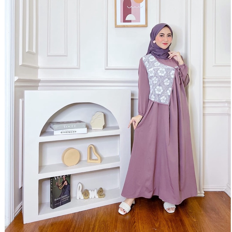 MERISA NERISA DRESS ITYCREPE MIX BROKAT DRESS REMAJA TERBARU FASHION MUSLIM MUSLIMAH