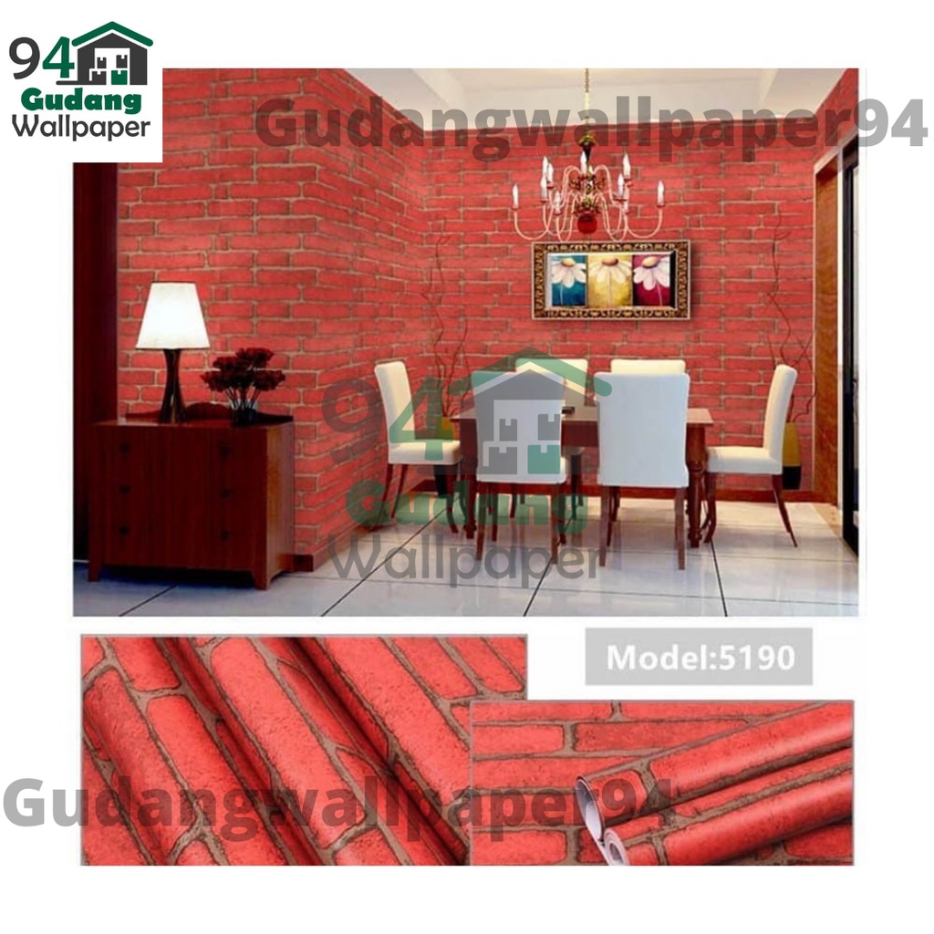 (COD) Gudang Wallpaper  Dinding kamar anti air Murah Dan Terbaik Motif Bata Merah Bahan PVC Premium (SUDAH ADA LEM)