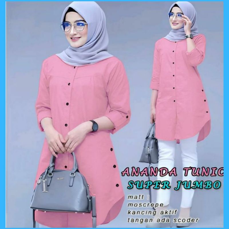 Ananda tunik/tunik kemeja/kemeja lengan panjang/tunik jumbo L/Xl/XXL/atasan tunik terbaru