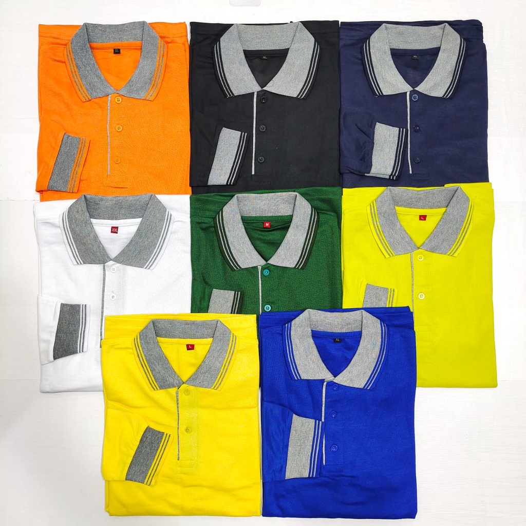 Kaos Polo shirt kerah polo kerah lakos polos Lengan Panjang size M L XL XXL