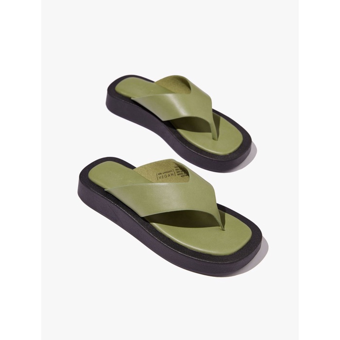 Rubi - Sandal Wanita - Sadie Flip Flop Flatform - Dusty Green Pu - Dusty Green Pu, 37 Cuci Gudang