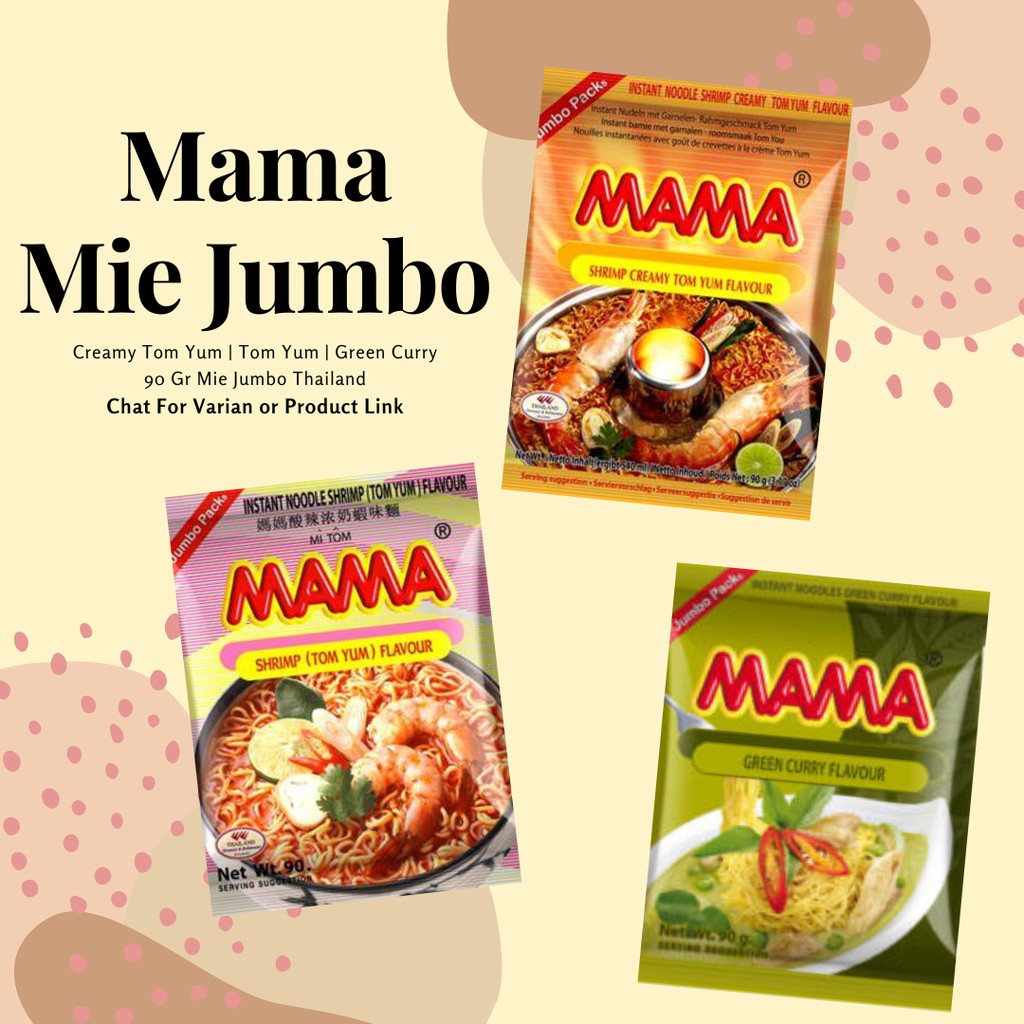 

Mama Jumbo 90gr Mie Curry Green TomYum Creamy Tom Yum Thai Noodles