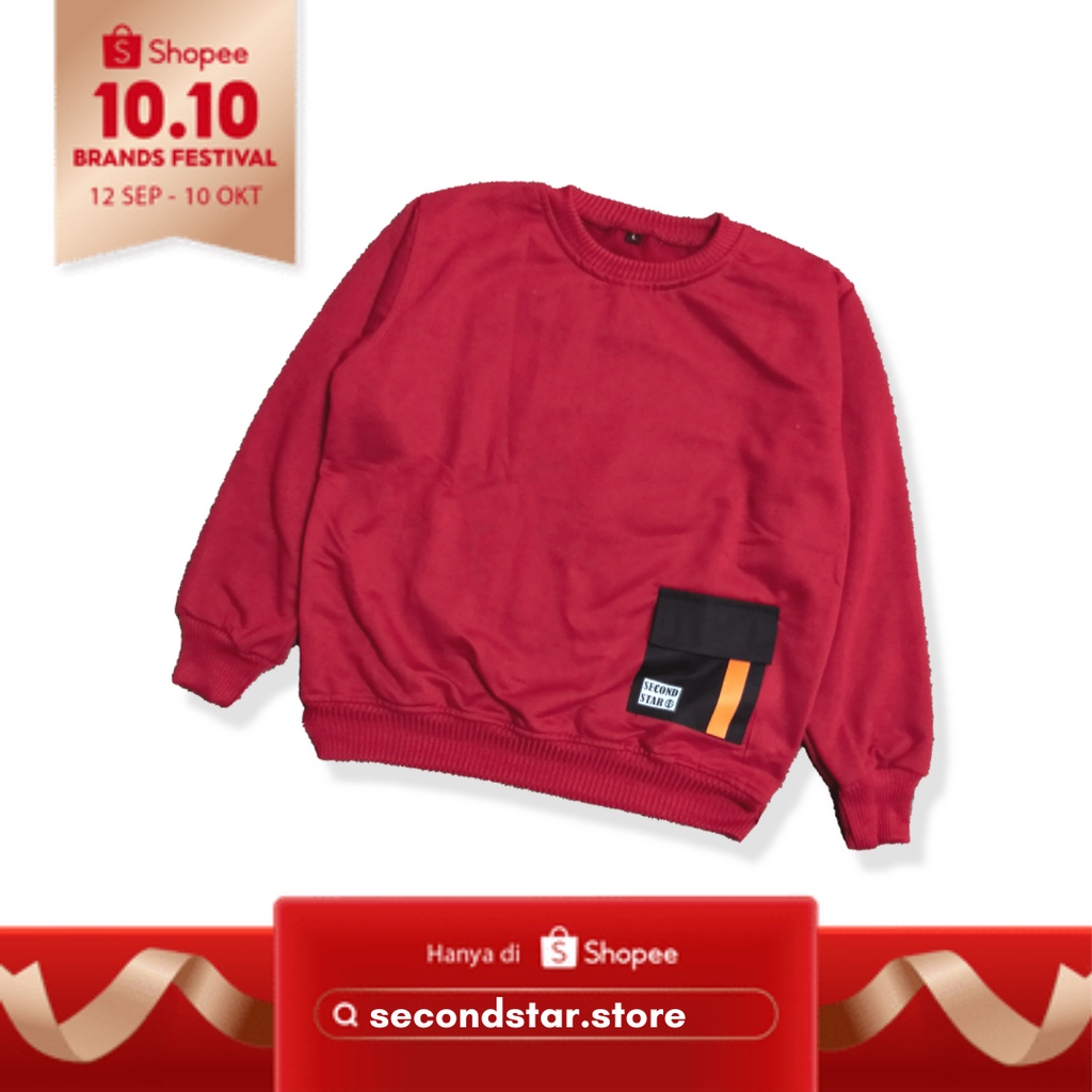 Second star sweater anak crewneck anak laki laki perempuan unisex warna marun