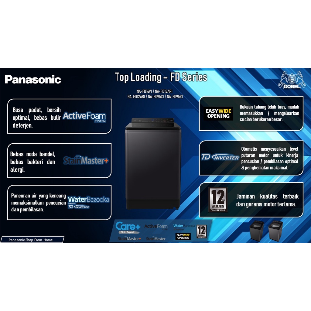 Panasonic Mesin Cuci Top Loading NA-FD95X1BSG 9.5 Kg Water Bazooka 1 tabung