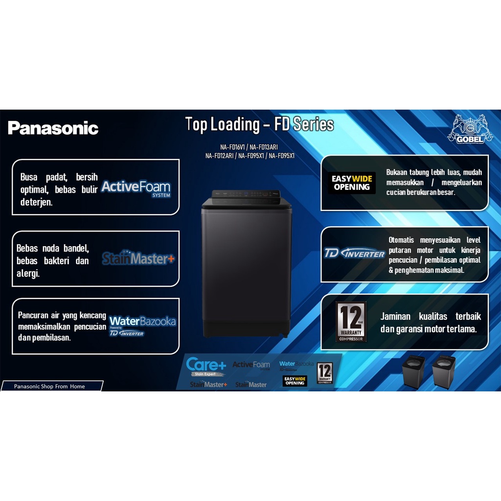 Panasonic Mesin Cuci Top Loading NA-FD95X1BSG 9.5 Kg Water Bazooka 1 tabung