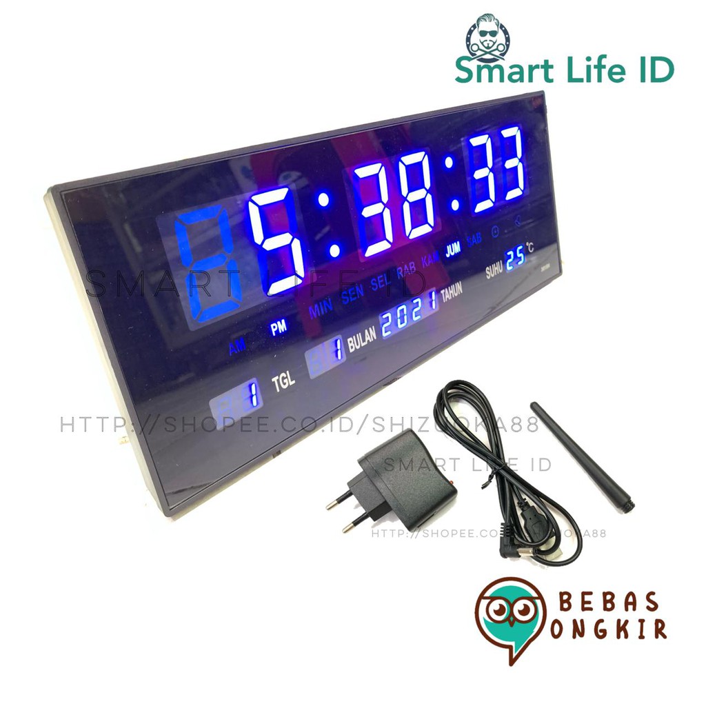 Jam Dinding LED Digital Alarm Clock Jam Meja Dekorasi Hiasan Dinding Rumah XY 3615 Biru