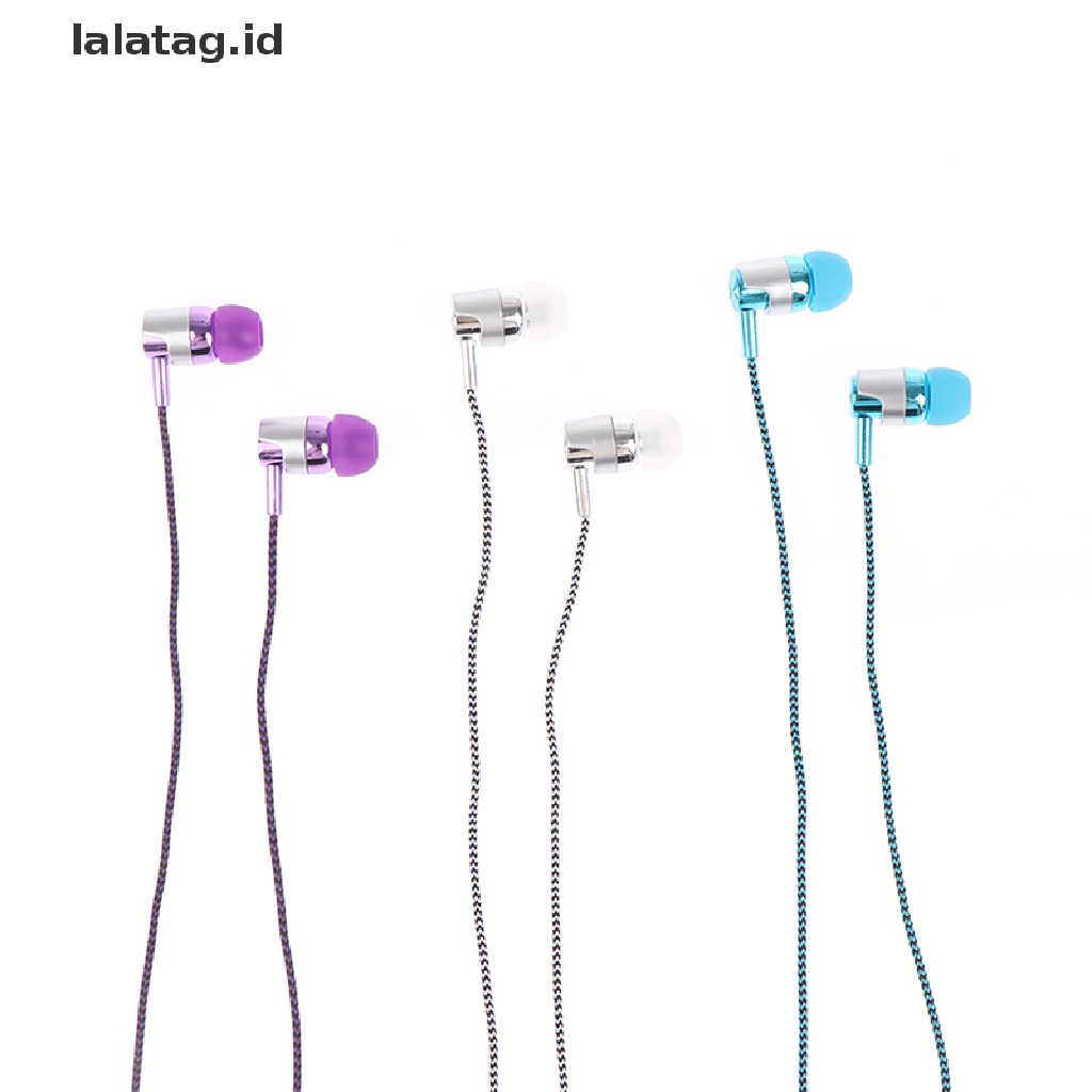 (Flyag) 1pc Headset Earphone Earbuds Stereo Kabel Nilon Anyaman Dengan Mic (ID)