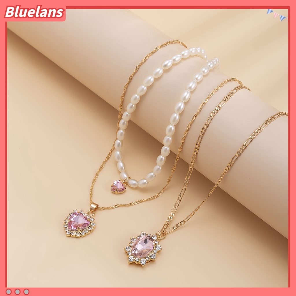 3pcs / Set Kalung Rantai Liontin Berlian Imitasi Adjustable Bahan Alloy