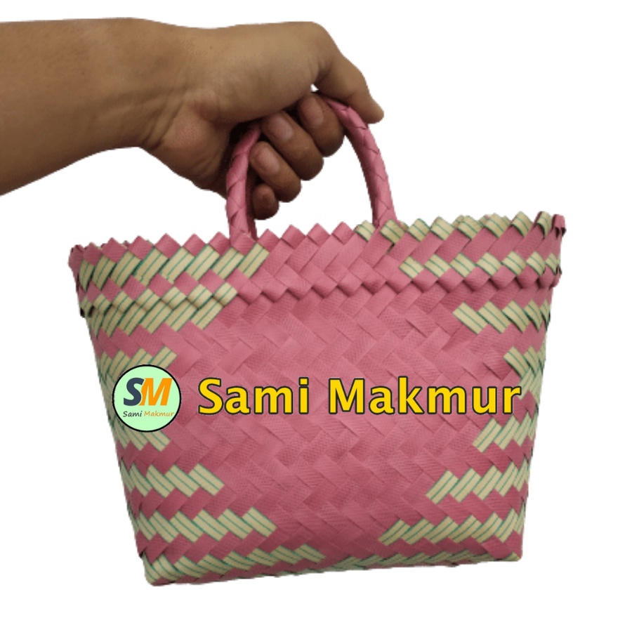 Tas Anyaman Plastik Tas Hampers Souvenir Parcel Bingkisan Hantaran Lurik Kecil Handle 1 Muat Kotak Snack Toples Roti Kue