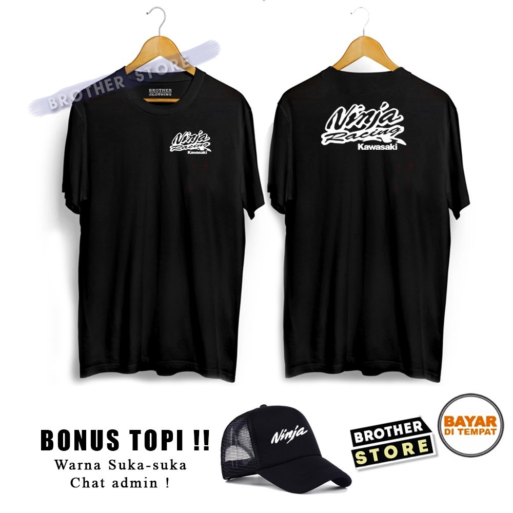 Bonus Topi !! Kaos Distro Pria Kawasaki Racing White Premium