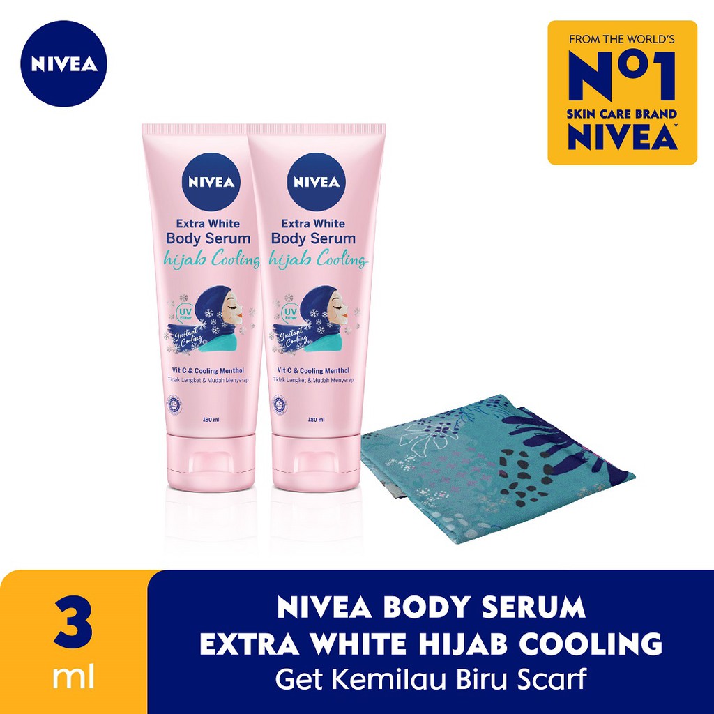 NIVEA Hijab Body Serum 180ml x 2pcs + Kemilau Biru Scarf  