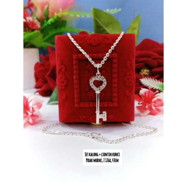 Set kalung + liontin kunci perak murni