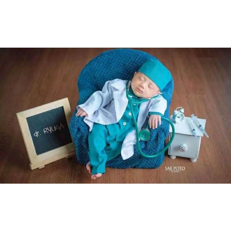 Kostum Bayi Newborn Baju Nakes // Seragam Baju Dokter Anak // Kostum Bayi Newborn Anak // Kostum Photoshoot Anak