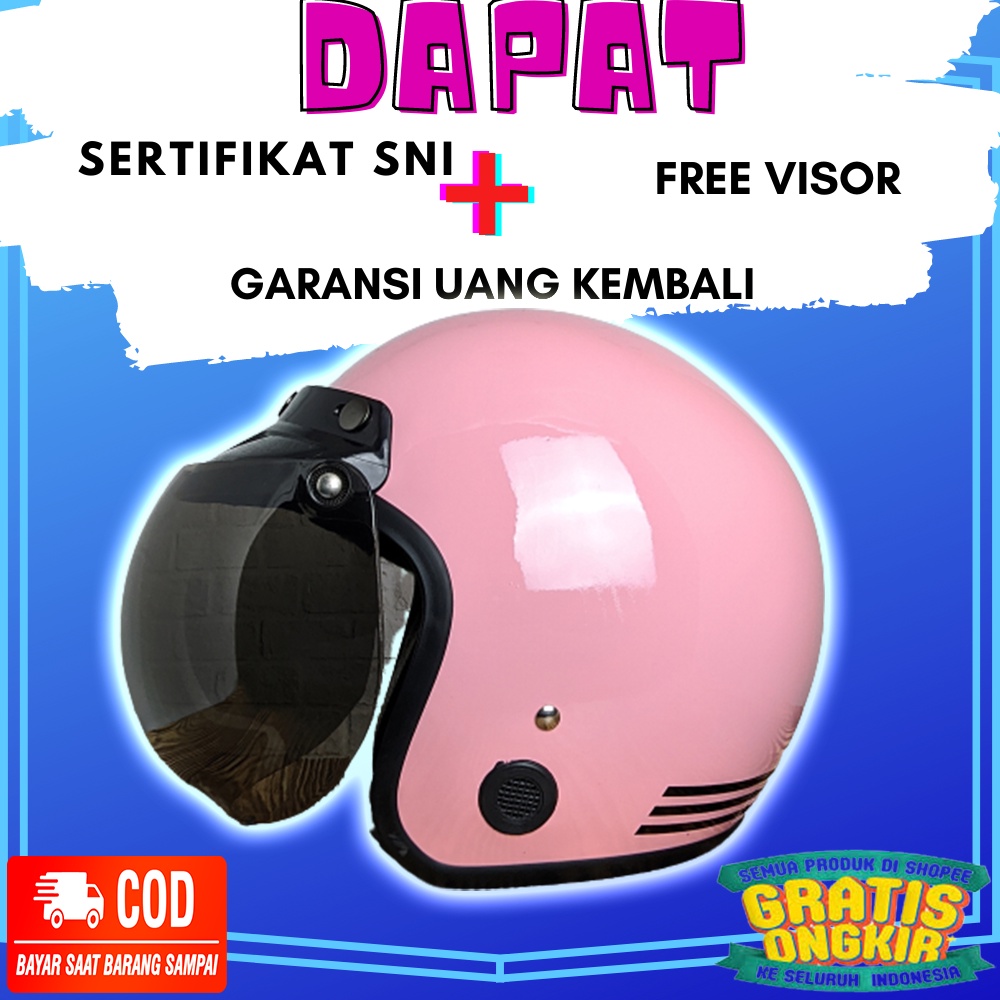 Helm Bogo Wanita Dewasa Classic Kulit Kaca Cembung Original 100 SNI Retro