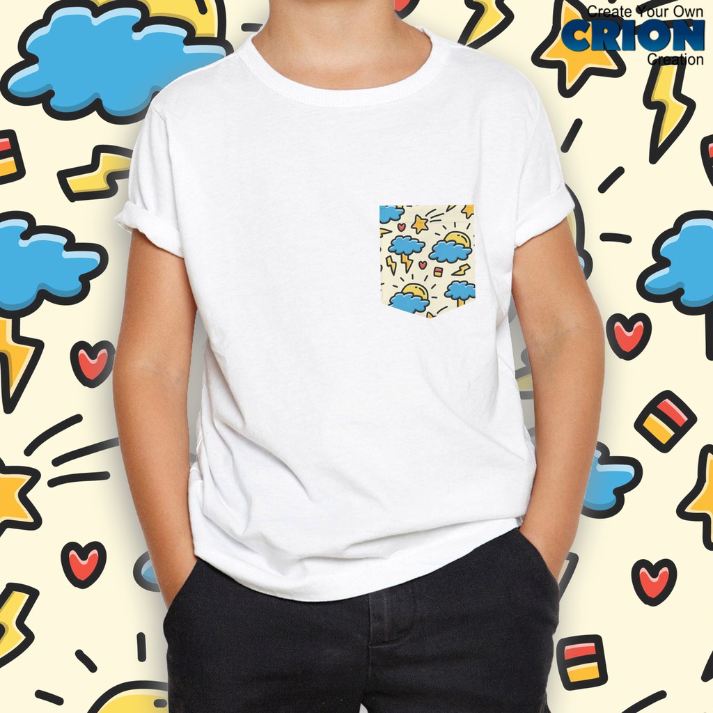 Crion Casual Tees Kids Doodle art whit Pocket - Kaos dengan Kantong