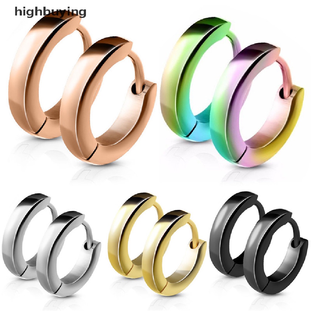 Hbid Anting Bulat Bahan Stainless Steel Gaya Punk Untuk Wanita