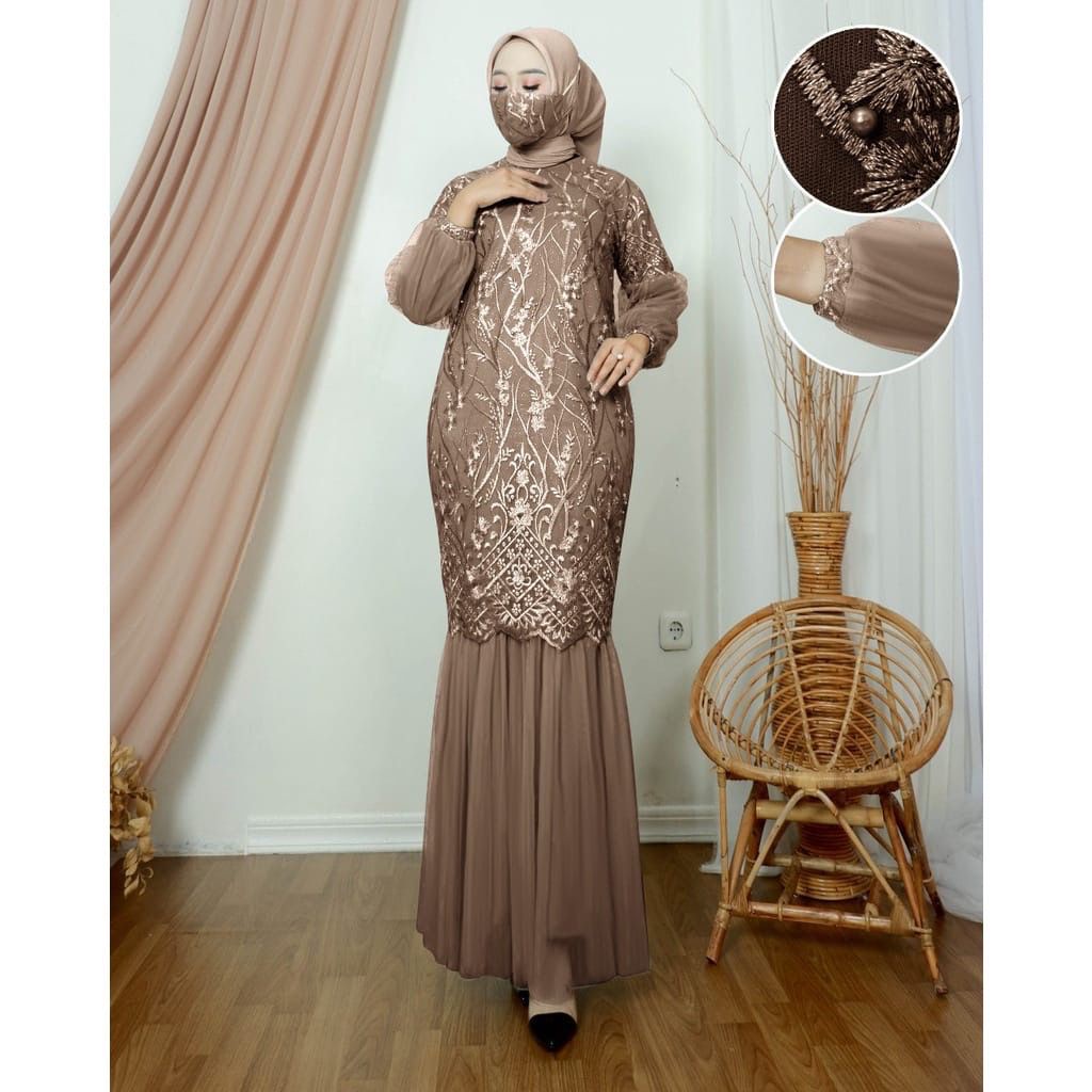 (New Product) Gamis Pesta Brukat Zalina / Dress Muslim  / Fashion Muslim / Size S-M,L,XL / Gamis Seragam Kondangan / Gamis Duyung