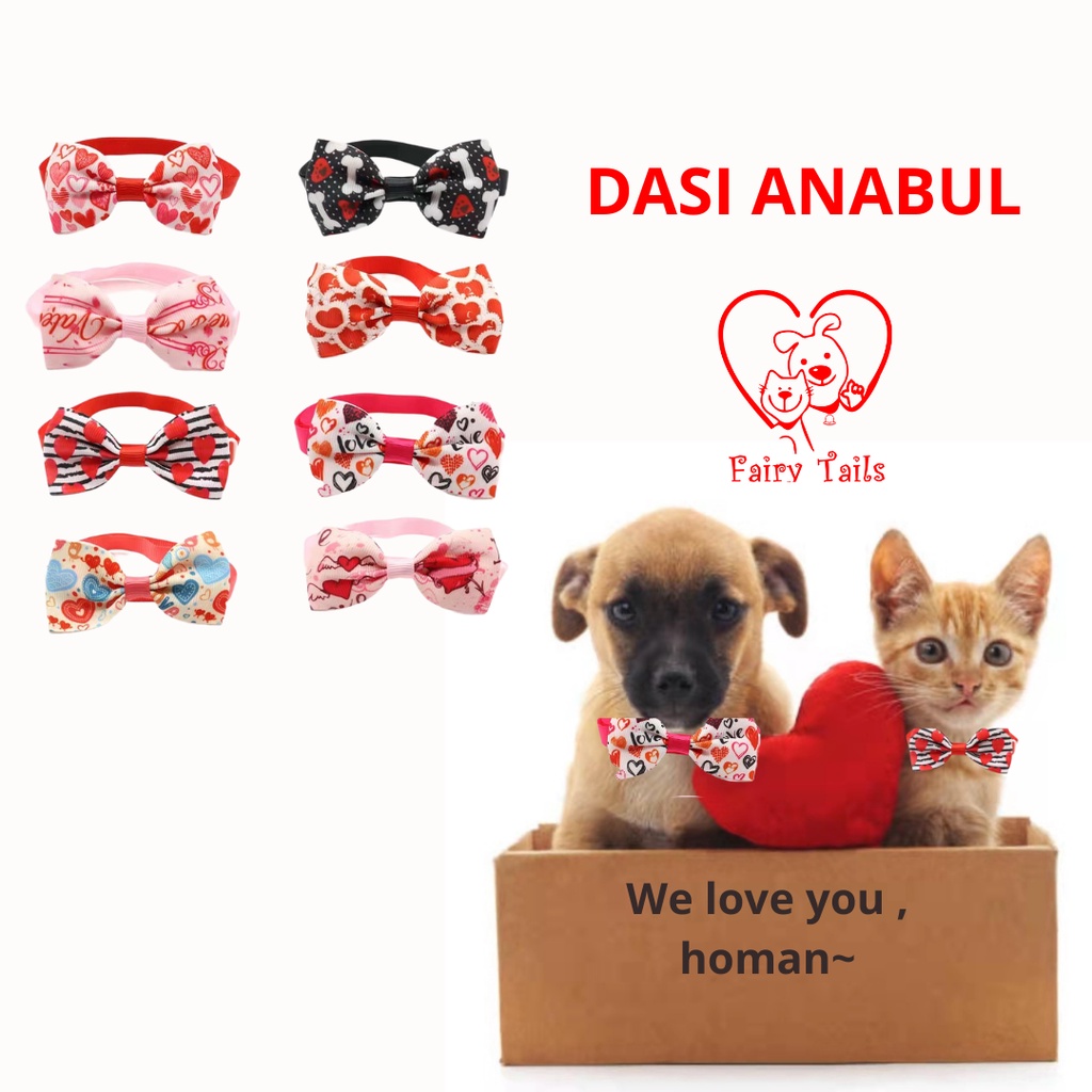 Dasi Kupu Kupu Kostum Cosplay Untuk Anabul Anjing Kucing Edisi Heart Love | Bowtie Fashion Costume Tie for Pet Valentine Love Edition