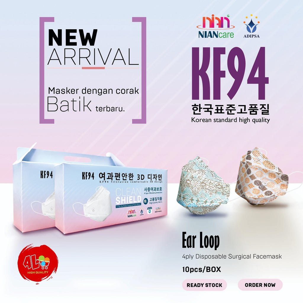 NIANcare Masker korea KF94 Earloop MEDIS 4lapis Kemenkes isi 10pcs motif batik kualitas premium Angela Lee