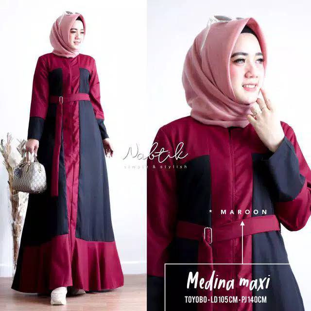 Gamis dress murah busana muslim wanita terbaru MEDINA MAXI DRESS 1kg bs muat 2 bahan moscrepe