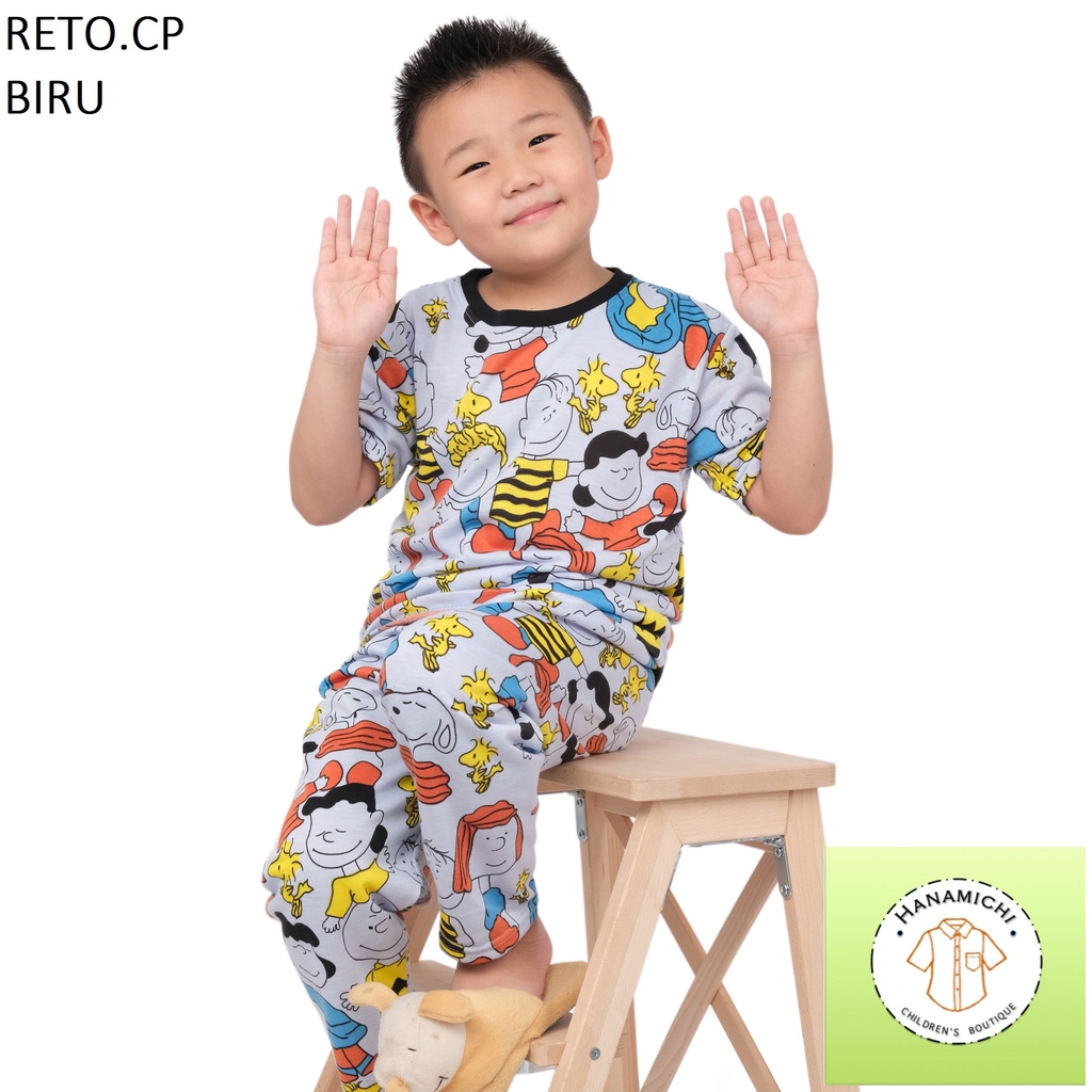 Hanamichi RETO.CP Setelan Baju Tidur Anak Lengan Pendek Motif Kartun