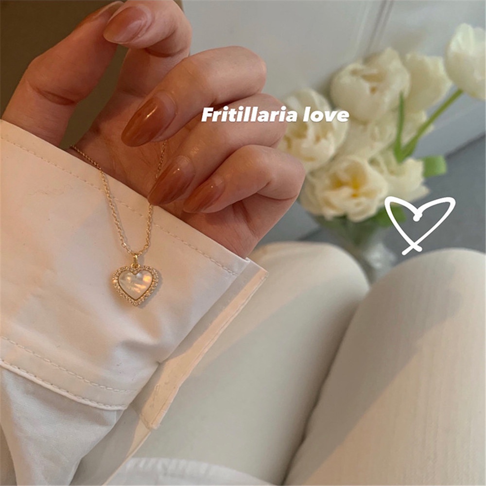 Kalung Liontin Cinta Fashion Korea Ins Opal | Kalung Rantai Klavikula Wanita Wanita