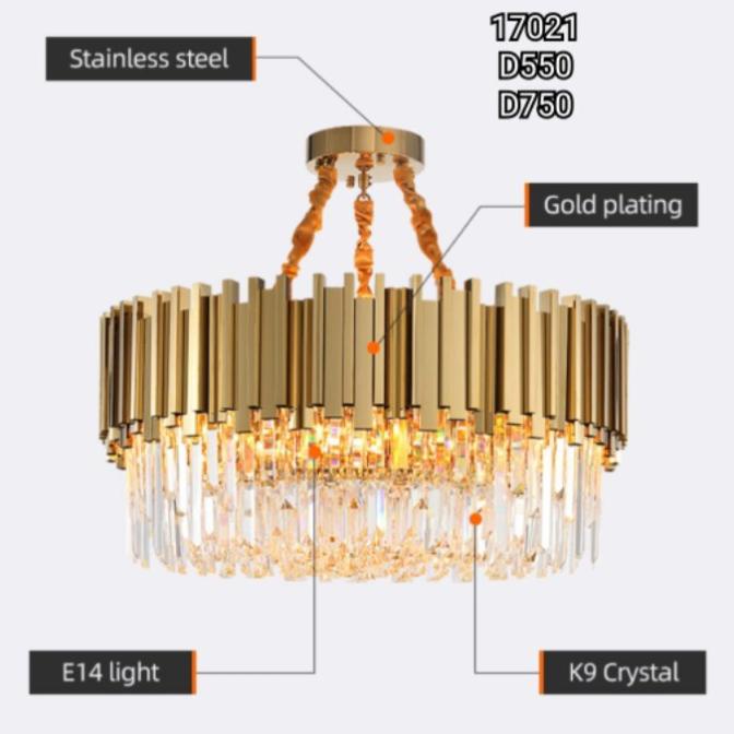 Lampu Gantung Kristal Modern Gold Dodienwi